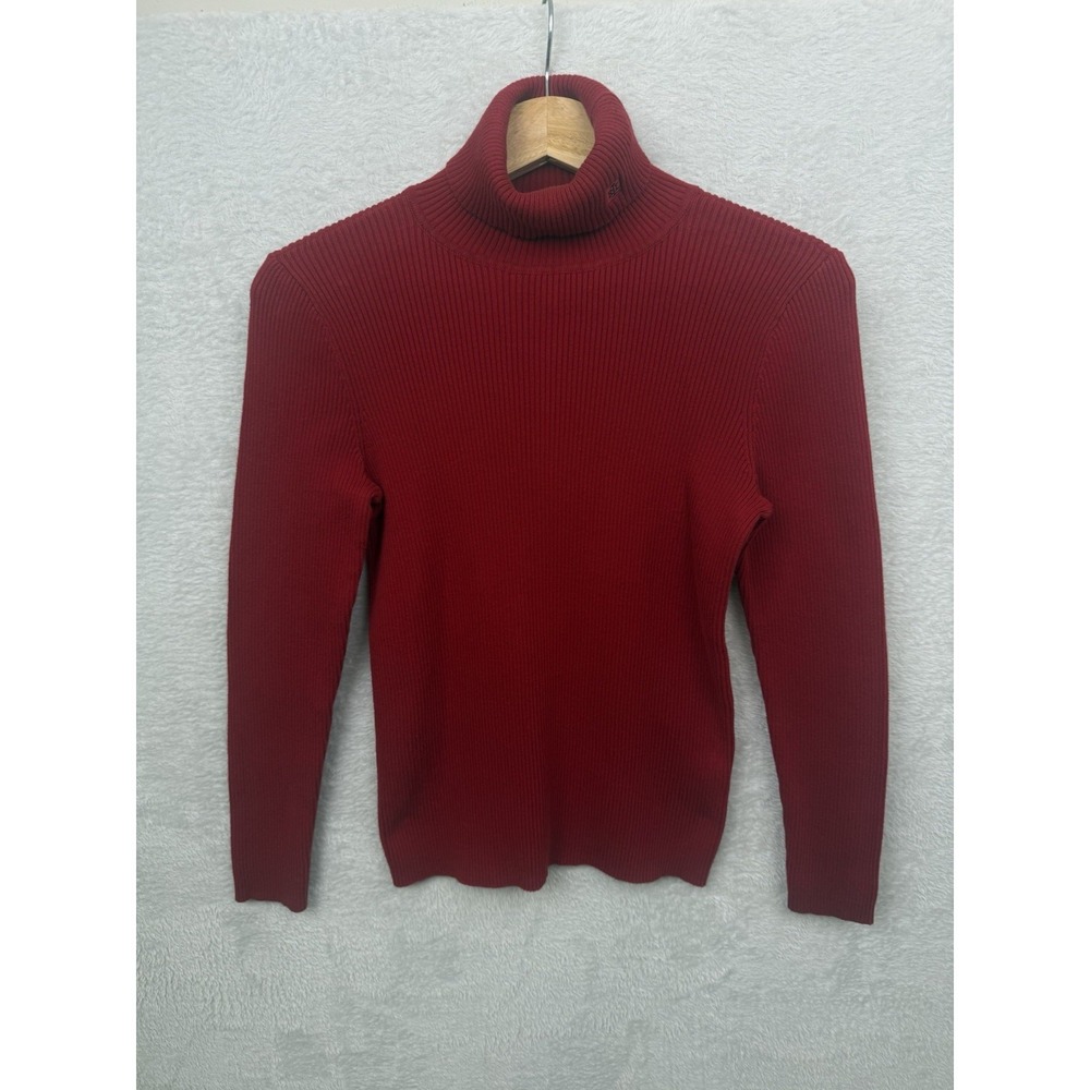 Vintage LRL Ralph Lauren Ribbed Logo Turtleneck Red Preppy Sweater Women's M
